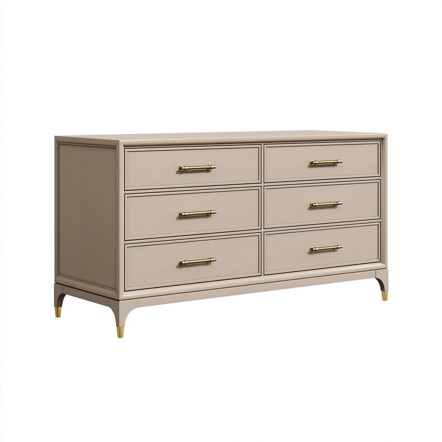 Kommode 150 x 45 x 90 cm Holzwerkstoff Beige mit 6 Schubladen klassischer Stil