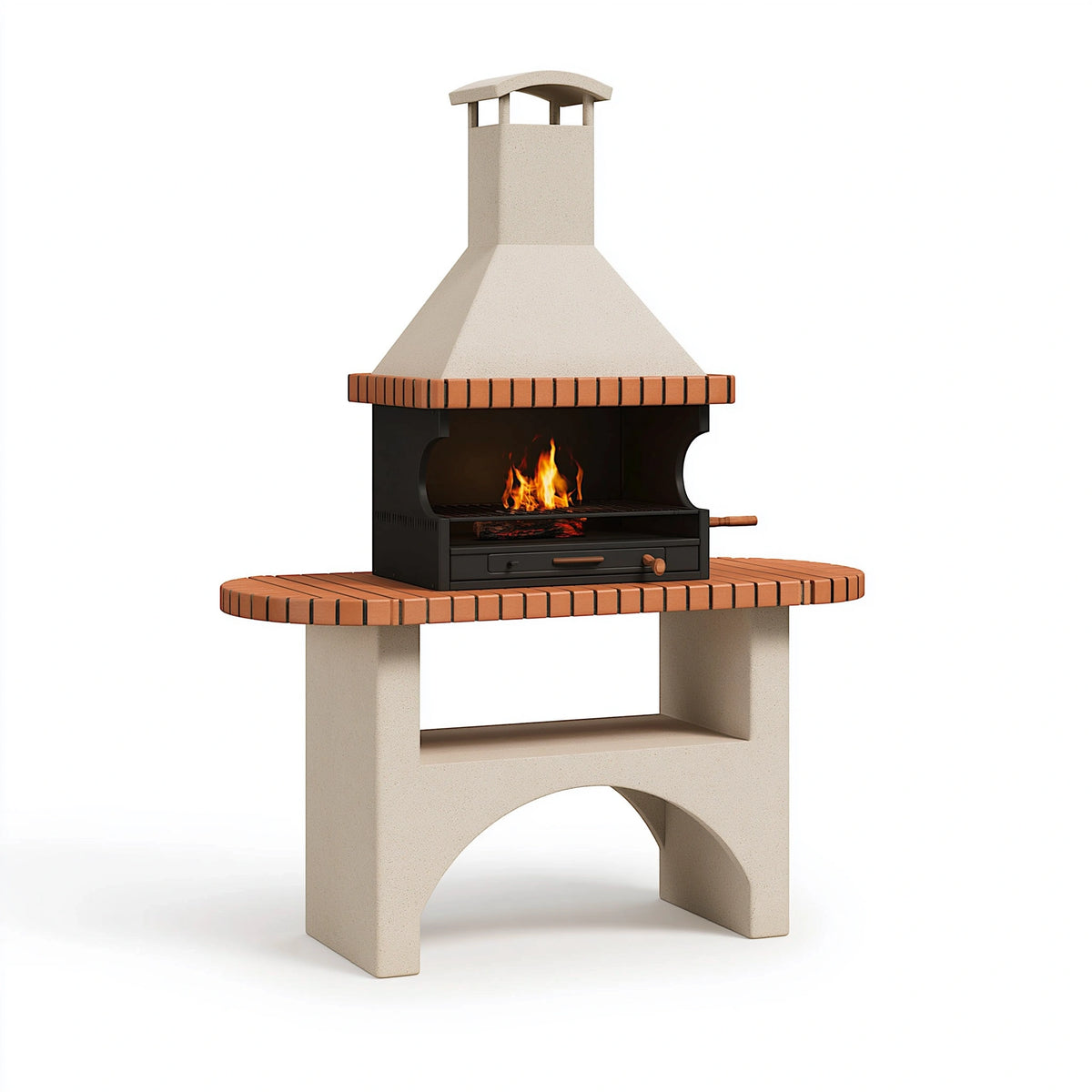 Gartengrillkamin 140 x 70 x 230 cm aus Beton und Stahl Beige Schwarz mit Grillrost