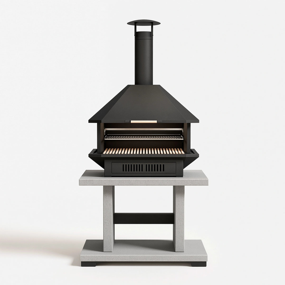 Gartenkamin Grill 100 x 60 x 210 cm Stahl Schwarz mit Kaminabzug
