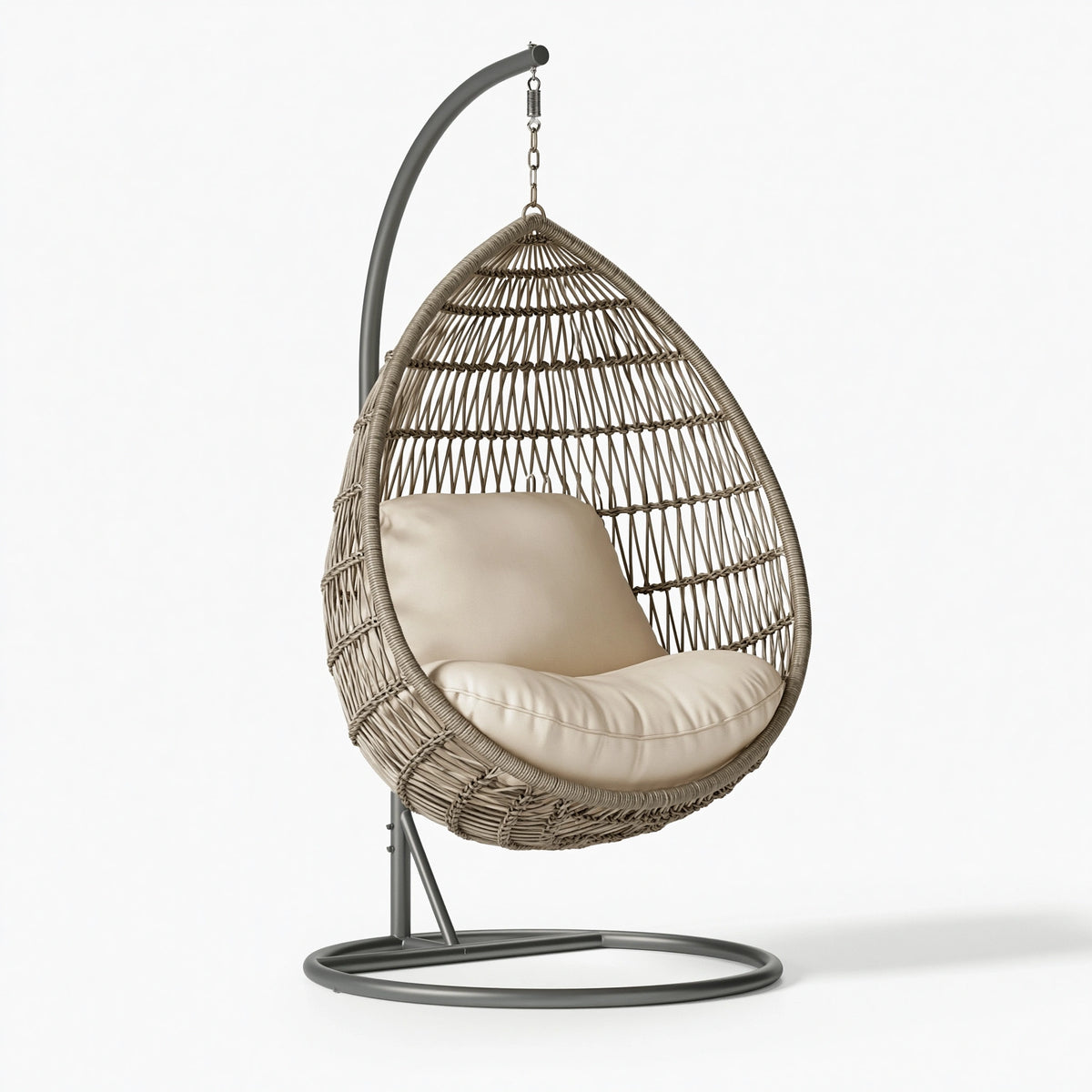 Hängesessel 110 x 95 x 200 cm Geflecht Taupe mit Metallgestell für Innenbereich