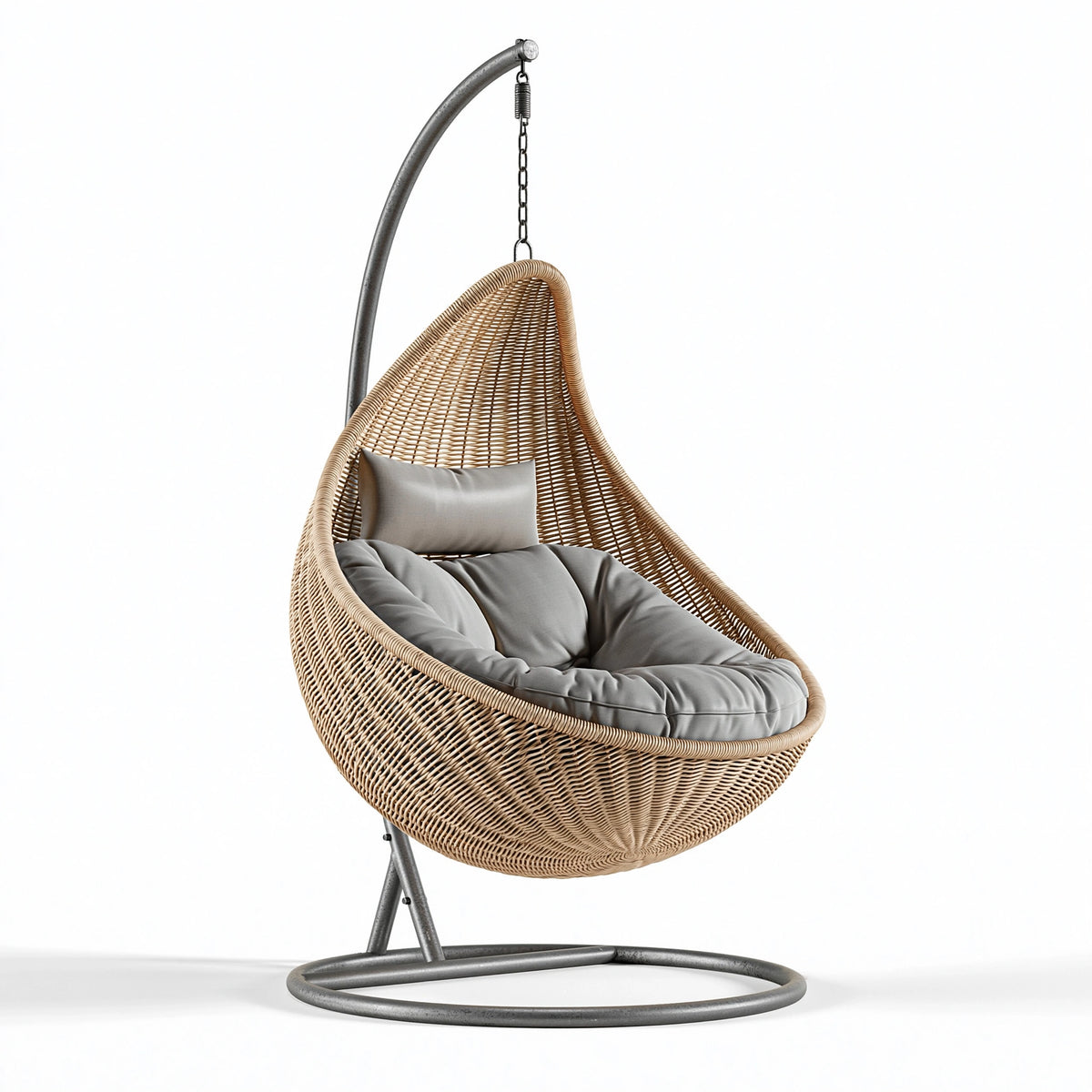Hängesessel 105 x 105 x 200 cm Geflecht Naturgrau mit Stahlgestell - Boho Sitzmöbel für Innenbereiche