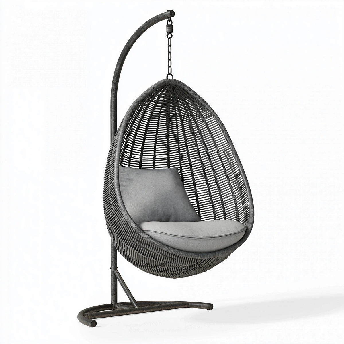 Hängesessel 105 x 105 x 195 cm aus Kunststoffgeflecht in Schwarz mit Stahlgestell für Innenbereich und Außenbereich