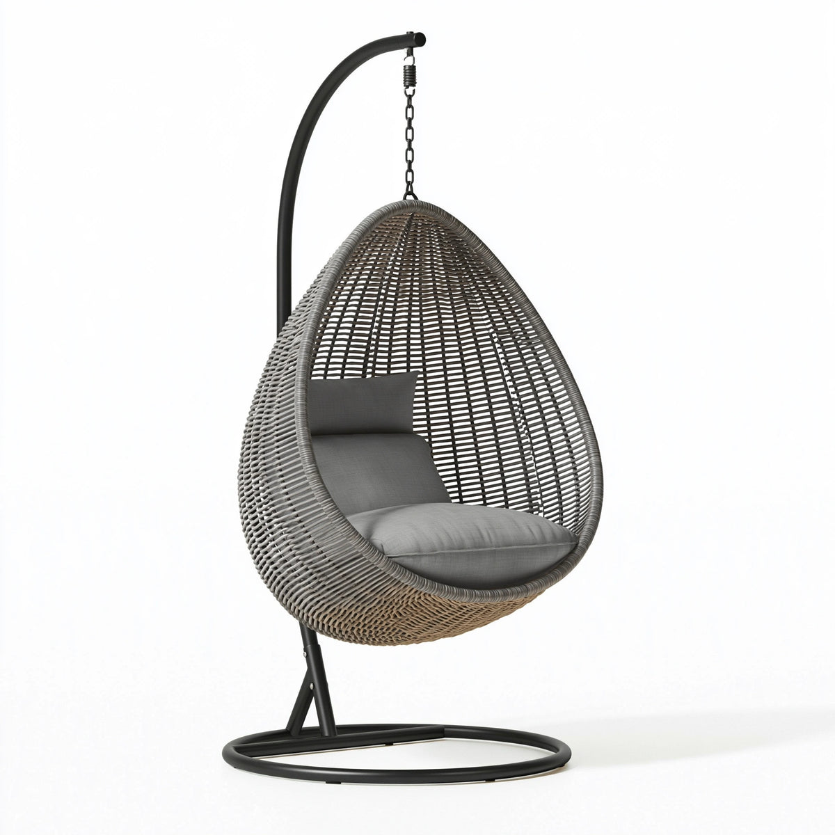 Hängesessel 105 x 105 x 195 cm Polyrattan Metall Grau Schwarz freistehend für Außenbereich