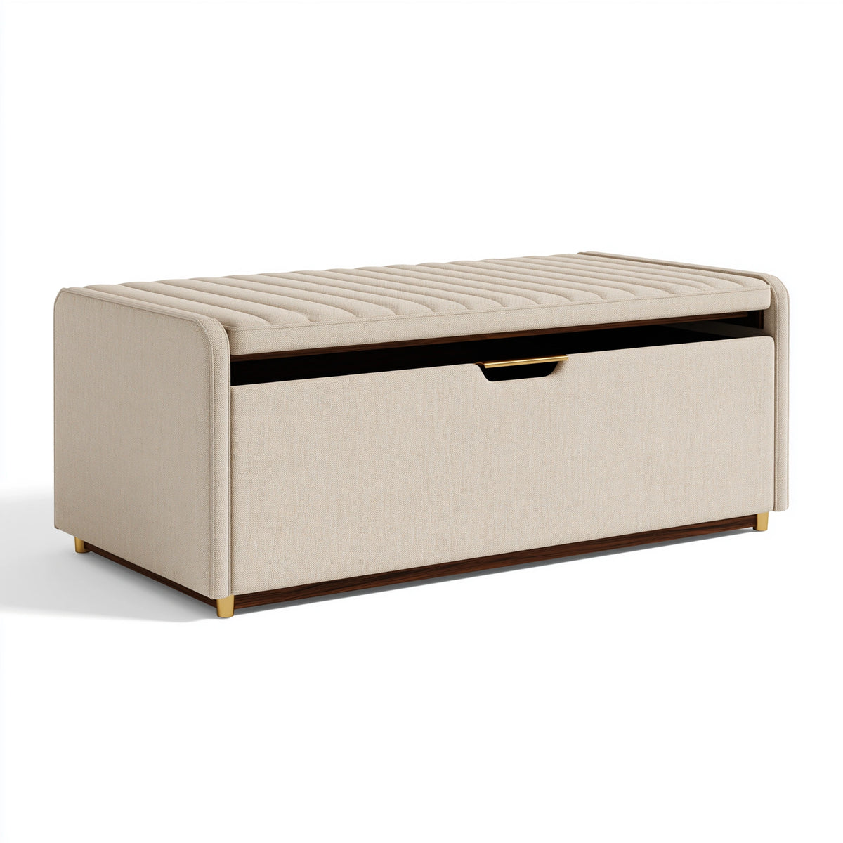 Polsterbank 120 x 45 x 50 cm Beige mit Stauraum - gepolsterte Sitzbank im modernen Stil