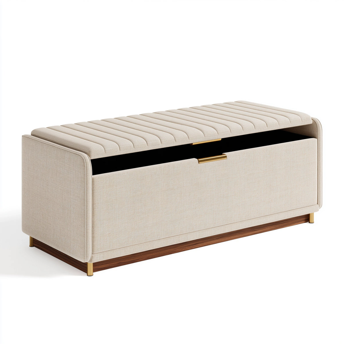 Sitzbank mit Stauraum 120 x 45 x 50 cm Beige Stoff Holz Metall geripptes Design