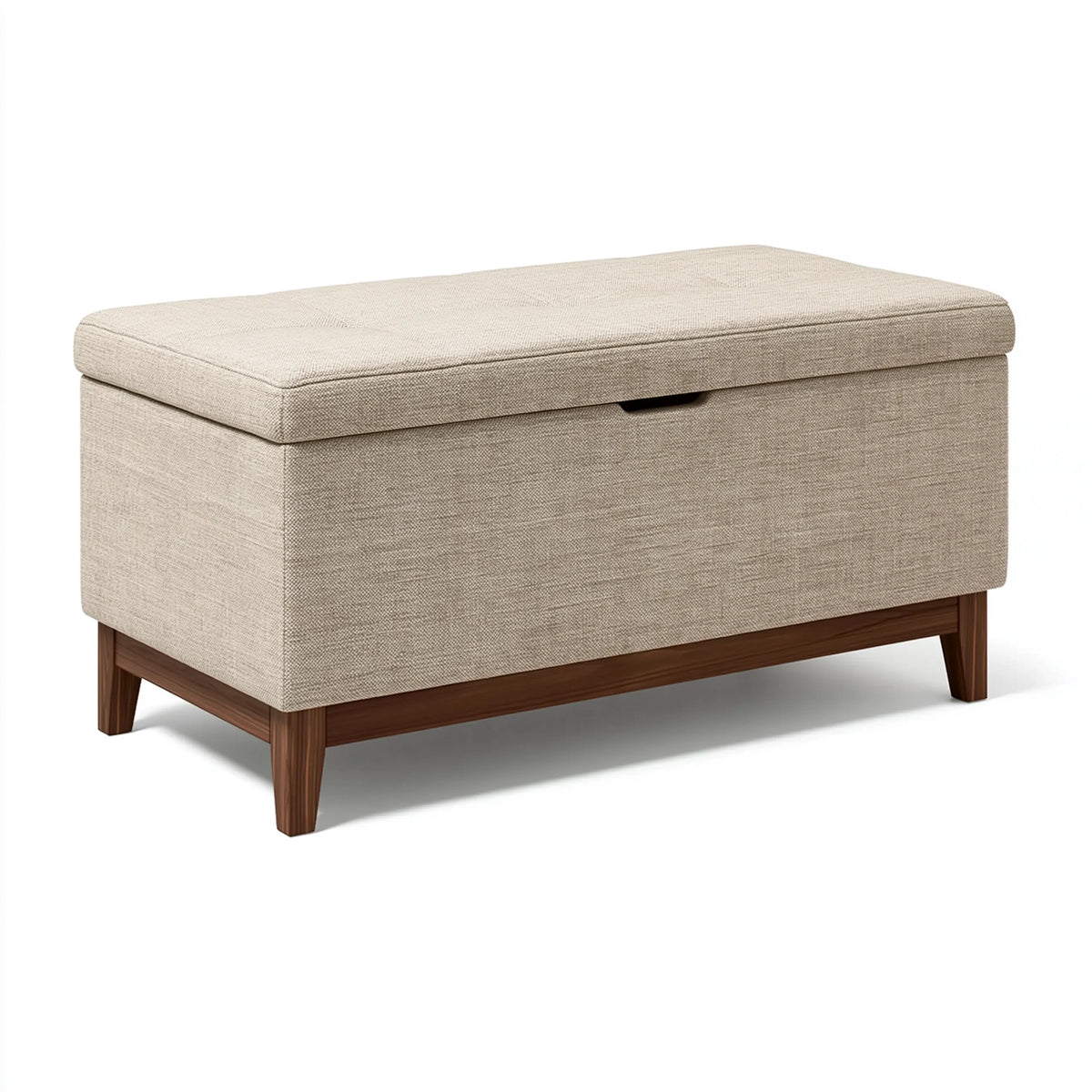 Sitzbank mit Stauraum 100 x 45 x 45 cm Stoff Beige Holzgestell gepolstert