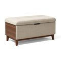 Sitzbank 100 x 45 x 48 cm mit Stauraum Textil Beige Holz Modern