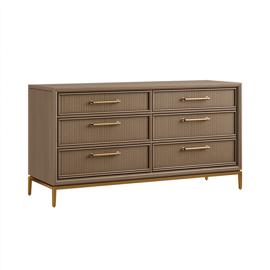 Kommode 150 x 45 x 90 cm Holzwerkstoff Taupe mit Metallgestell und 6 Schubladen