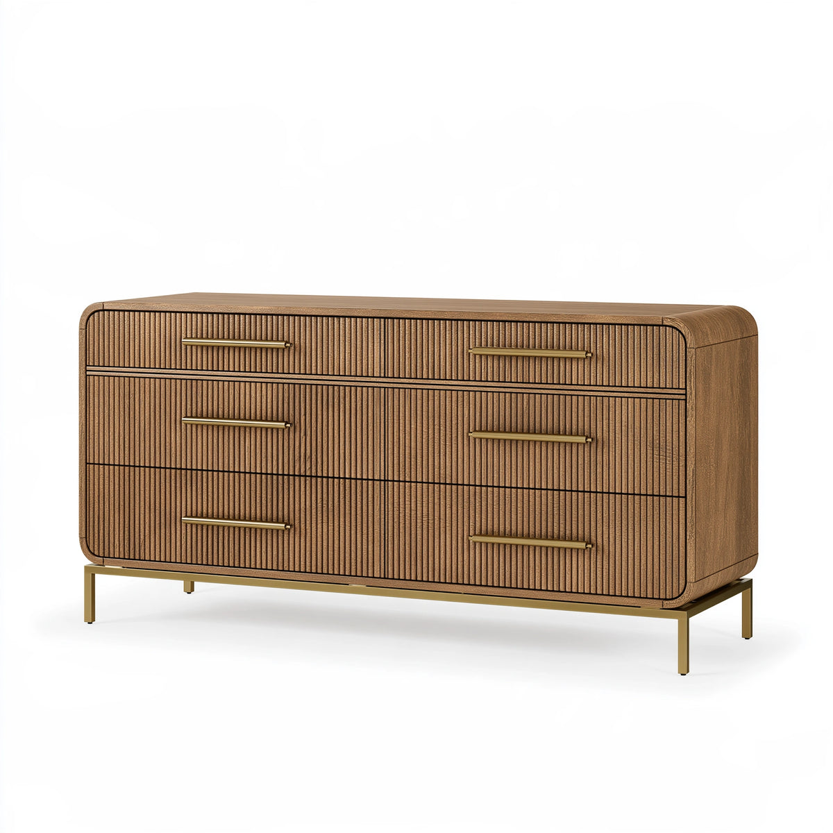 Kommode 160 x 45 x 85 cm Holz Braun mit 6 Schubladen im geriffelten Stil