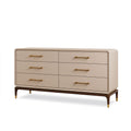 Kommode 150 x 45 x 90 cm aus Holz in Beige mit 6 Schubladen und Messinggriffen