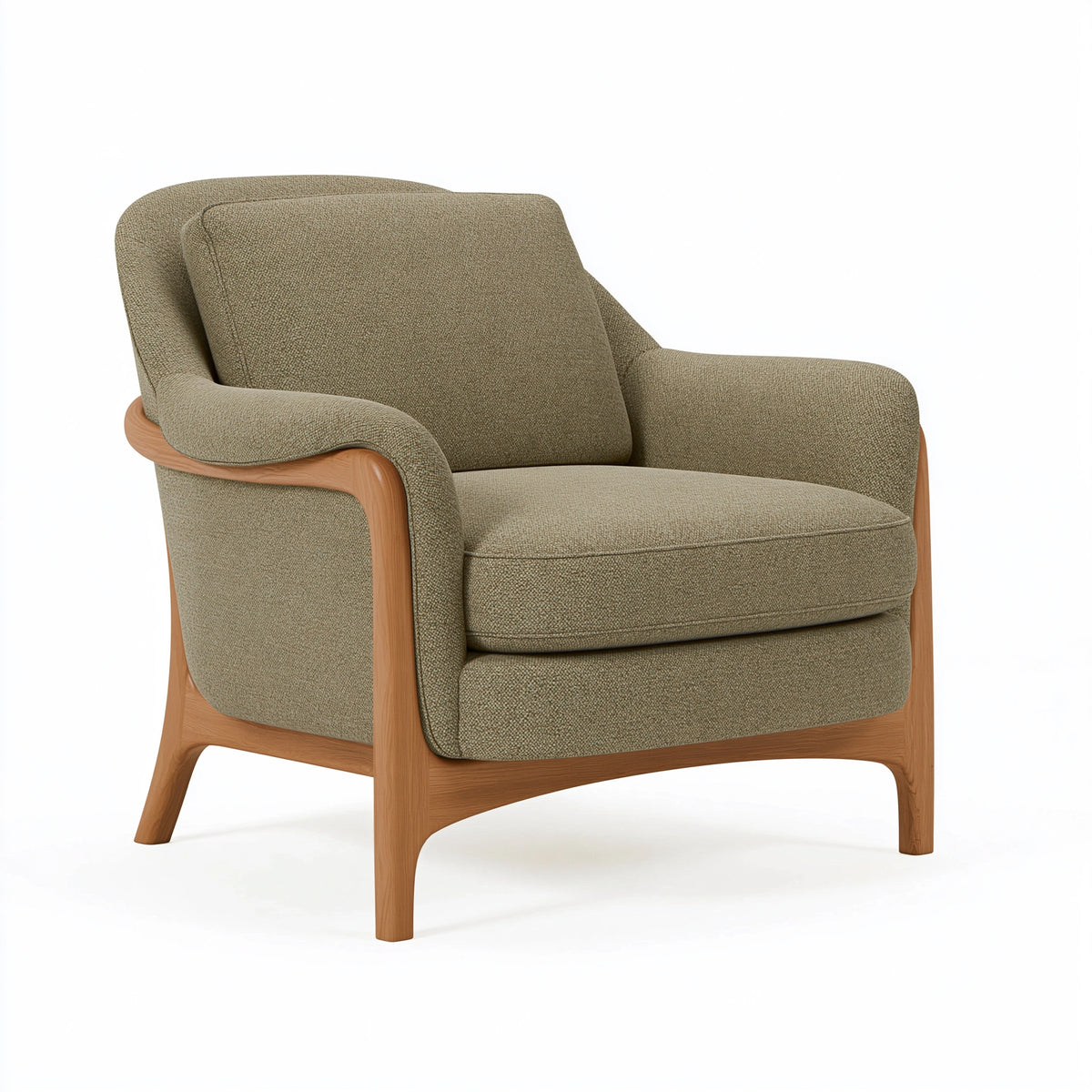 Sessel 78 x 82 x 88 cm in Olivgrün mit Bouclébezug und Holzgestell - gepolsterter Wohnzimmersessel