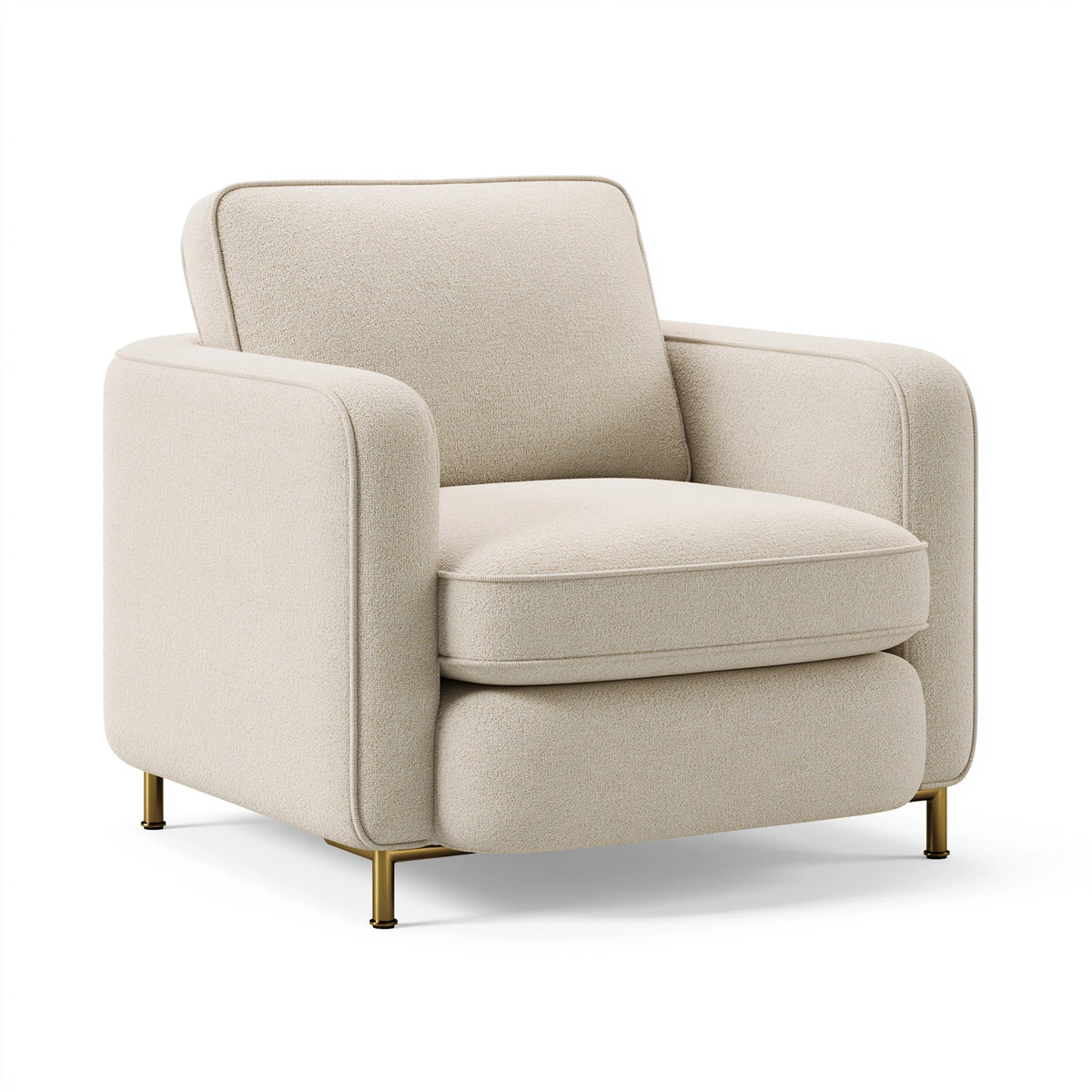 Sessel 82 x 85 x 88 cm Bouclé Creme mit goldfarbenen Metallfüßen moderner Lounge-Stil