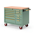 Werkzeugwagen 100 x 50 x 95 cm aus Stahl und Holz Grün mit Schubladen und Rollen