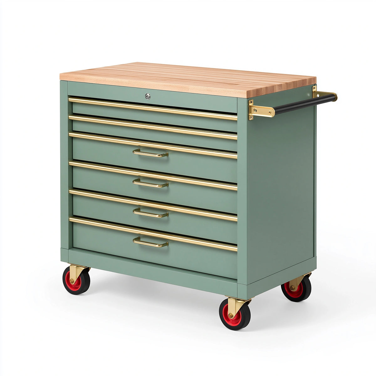 Werkzeugwagen 80 x 45 x 95 cm aus Metall und Holz Grün mobiler Werkstattwagen mit 5 Schubladen