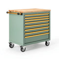 Werkzeugwagen 77 x 46 x 97 cm aus Stahl Grün mit Holzarbeitsplatte und 7 Schubladen