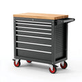 Werkzeugwagen 77 x 46 x 97 cm aus Stahl Schwarz mit Holzarbeitsplatte und 7 Schubladen