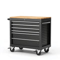 Werkzeugwagen 77 x 46 x 95 cm aus Stahl und Holz Schwarz Natur mit 7 Schubladen und Rollen