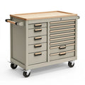 Werkzeugwagen 100 x 50 x 95 cm aus Metall und Holz in Graubeige mit 14 Schubladen